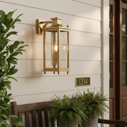 Brass and Glass Outdoor Wall Lantern