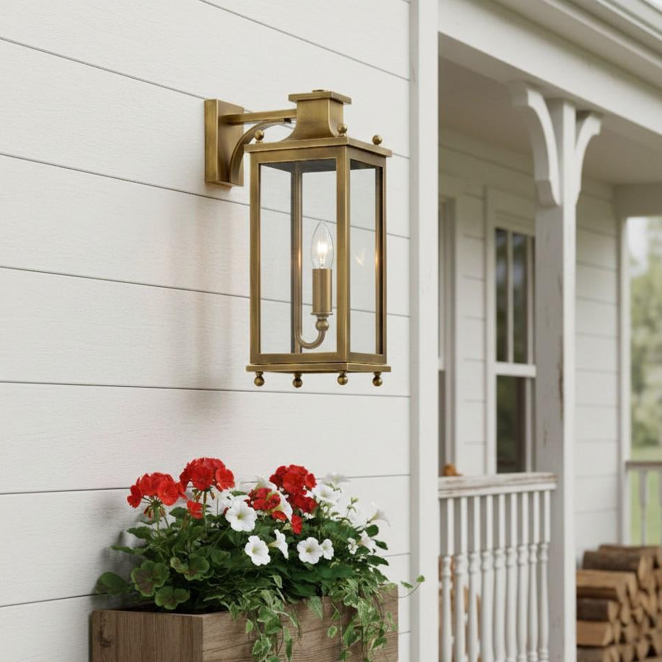 
Brass and Glass Outdoor Wall Lantern