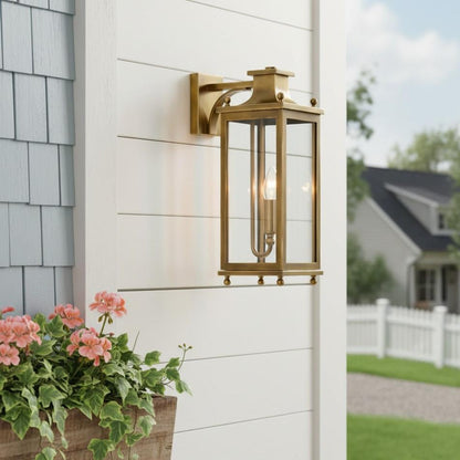 Brass and Glass Outdoor Wall Lantern