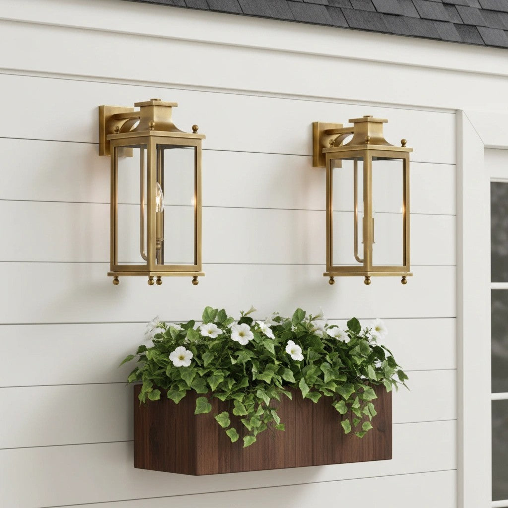 
Brass and Glass Outdoor Wall Lantern